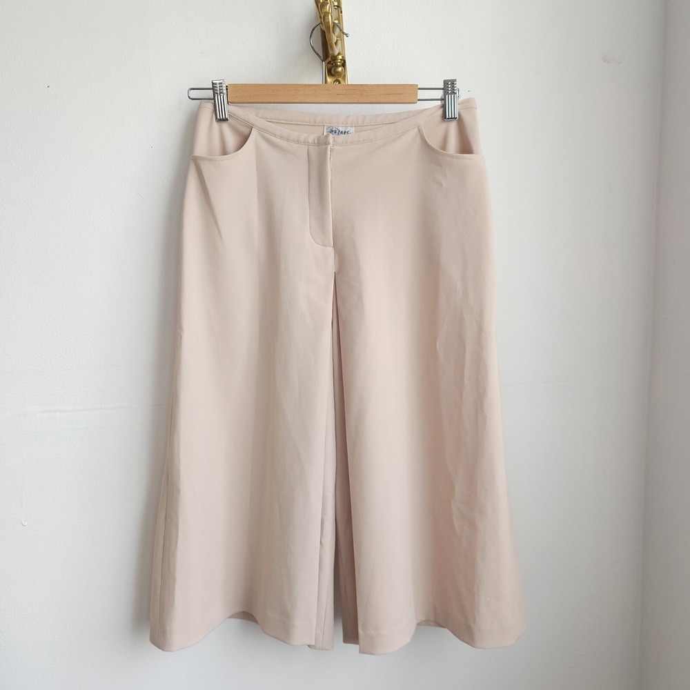 Pazars Culottes S Beige Vintage Wide Leg Pleated Cropped Trousers Pants